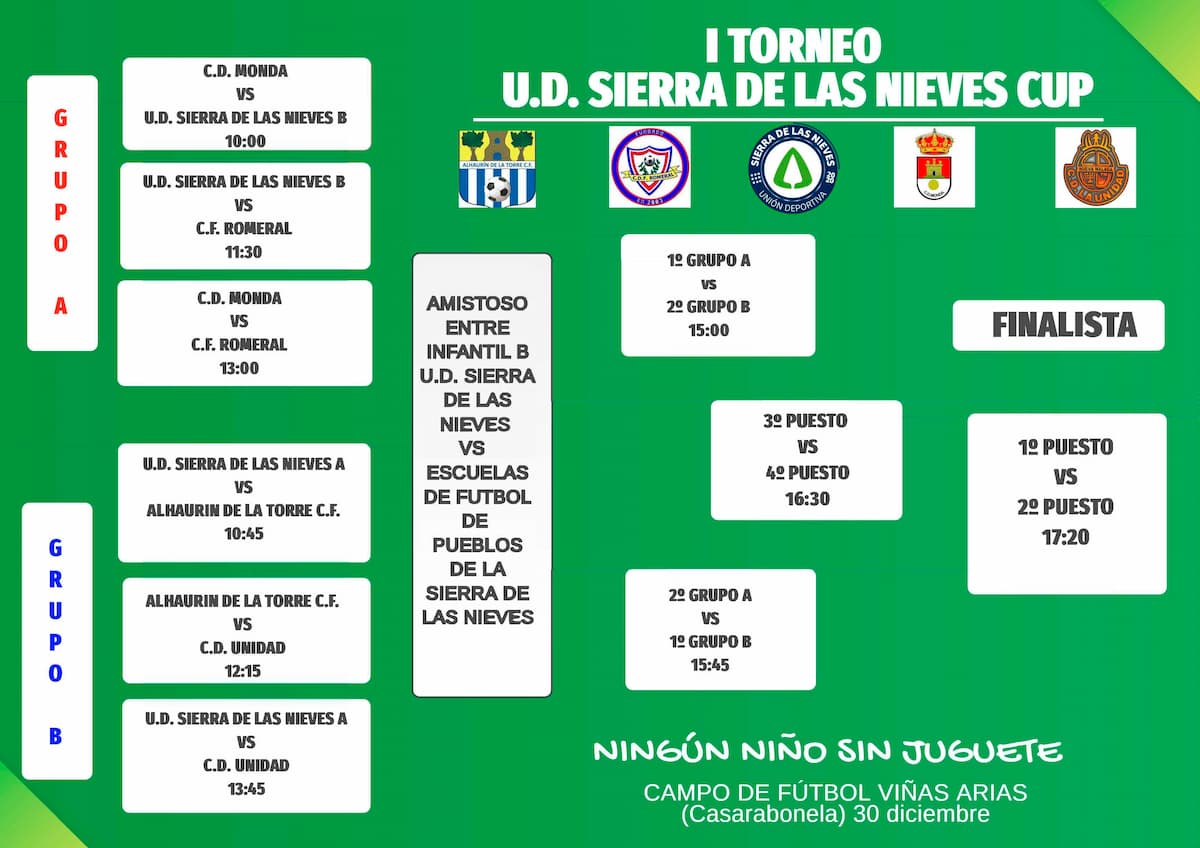 Calendario, horario del I Torneo Solidario de Fútbol UD Sierra de las Nieves CUP